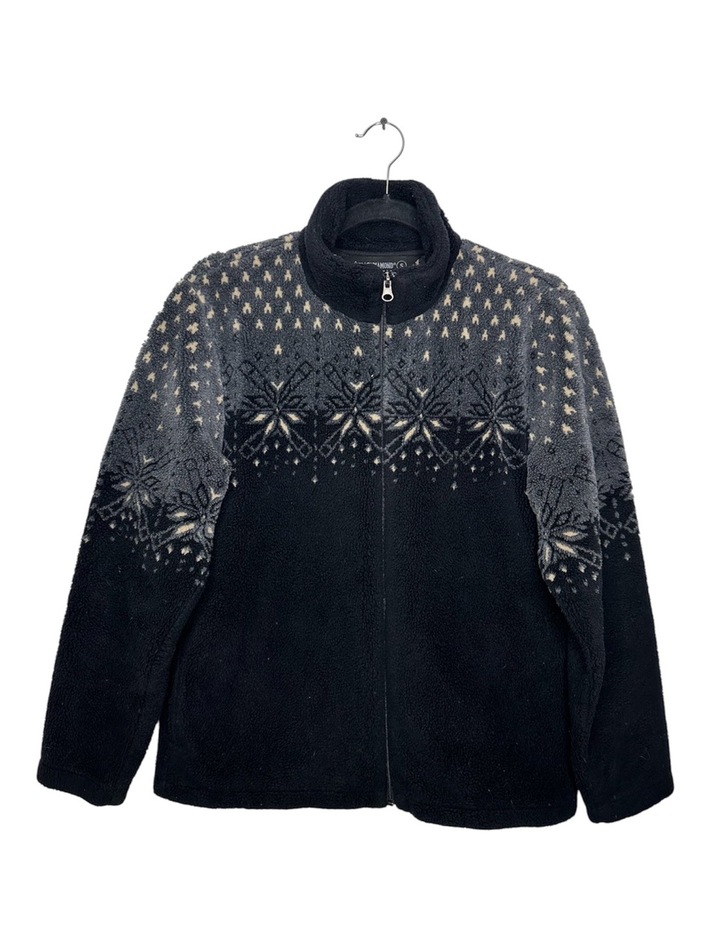 Black Diamond Black and Gray Fleece Zip-Up Jacket with Snowflake Pattern